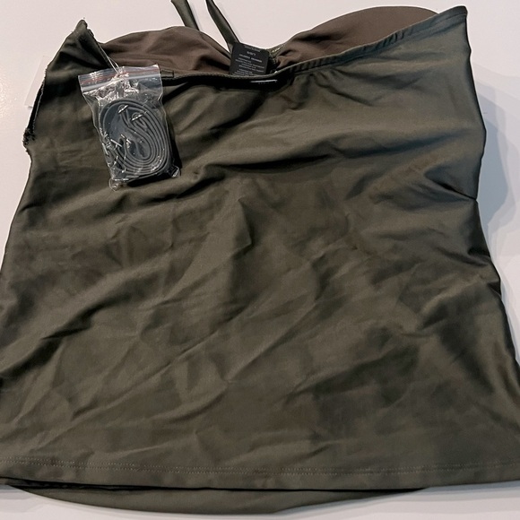 DKNY Bandeau Large Bow Tankini Bikini Top Moss Green New with strap, swi… - Picture 10 of 13
